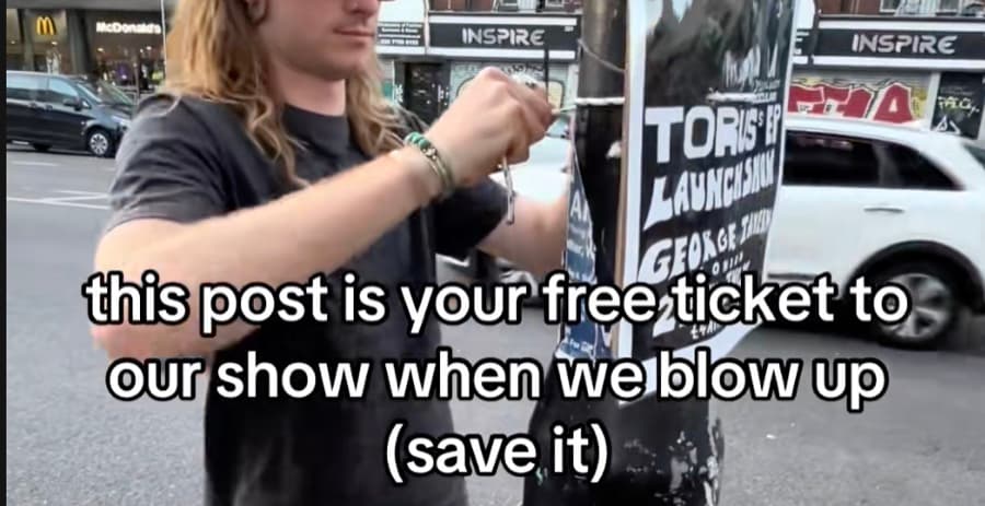 An artist promises an early supporter a future free ticket
